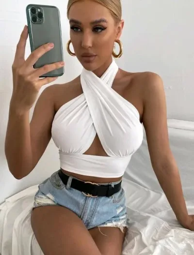 Top halter para dama color blanco cruzado