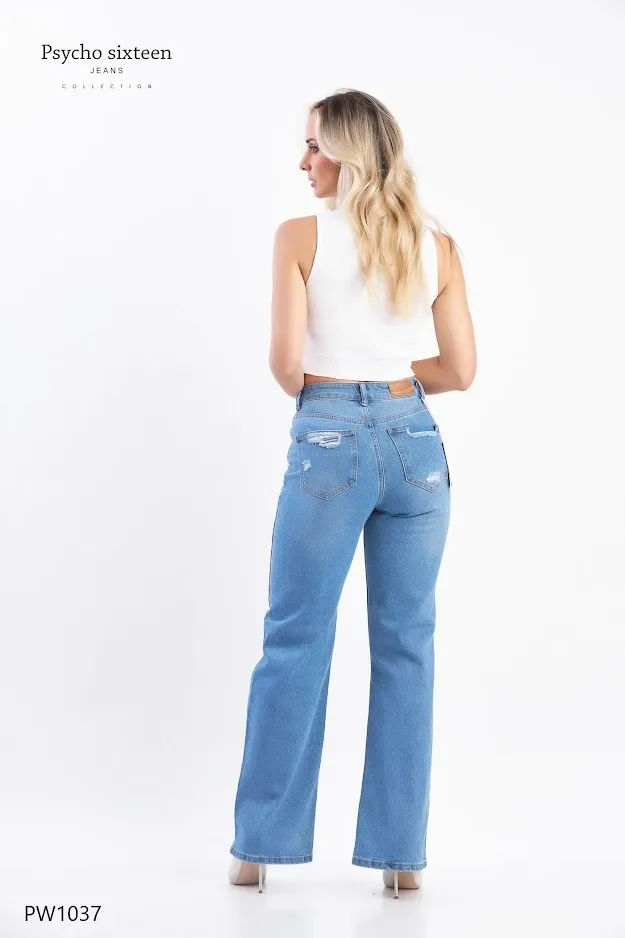 Jeans PSYCHO SIXTEEN para dama High rise, Baggy, Wide Leg Stretch PW1037