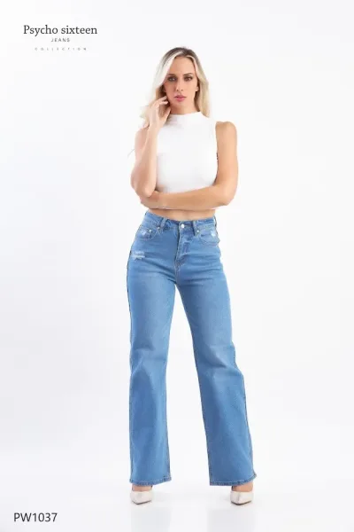 Jeans PSYCHO SIXTEEN para dama High rise, Baggy, Wide Leg Stretch PW1037