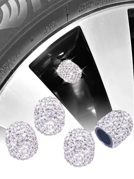 Protector de válvula para coche diseño en diamante de imitación color blanco y plateado
