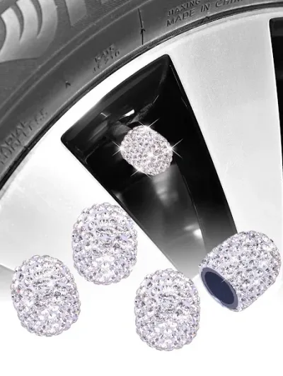 Protector de válvula para coche diseño en diamante de imitación color blanco y plateado