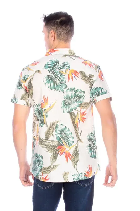 Camisa para caballero estampado tropical