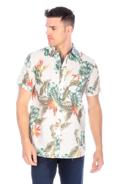 Camisa para caballero estampado tropical