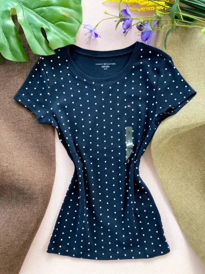 Camiseta Tommy Hilfiger para dama color azul con lunares blancos