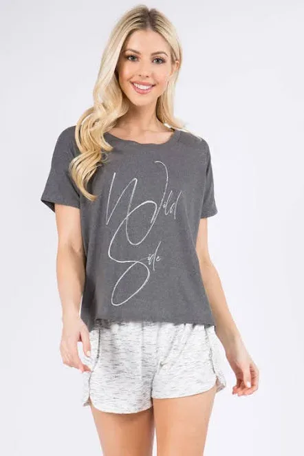 Pijama para dama color gris con blanco