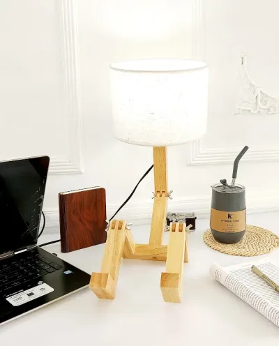 Lámpara de madera con diseño abstracto ajustable multicolor