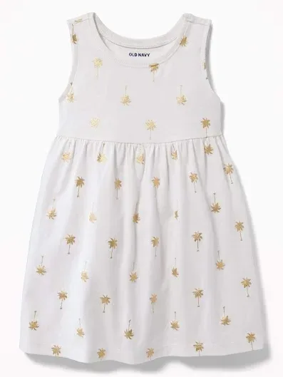 Vestido Old Navy para niña color blanco con palmeras de color dorado