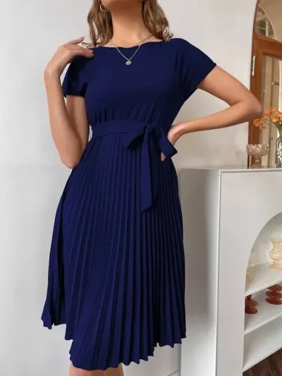 Vestido para dama color azul con diseño de paletones