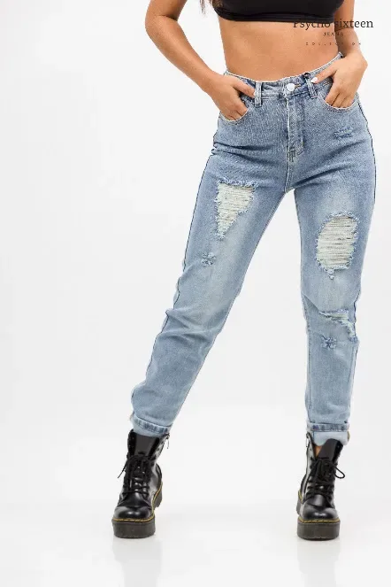 Mom Jeans Psycho Sixteen para dama PW180 color mezclilla