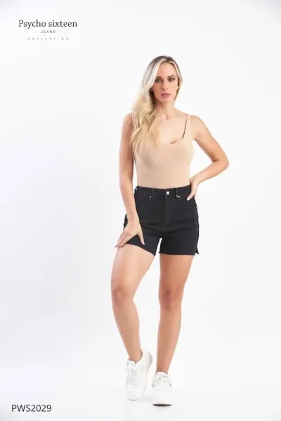 Short Psycho Sixteen Mica High Rise Strech para dama PWS2029 color negro