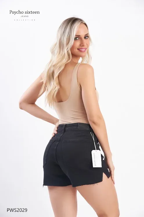 Short Psycho Sixteen Mica High Rise Strech para dama PWS2029 color negro
