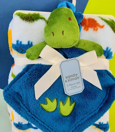 Conjunto cobijita de apego y cobija con diseño de dinosaurios