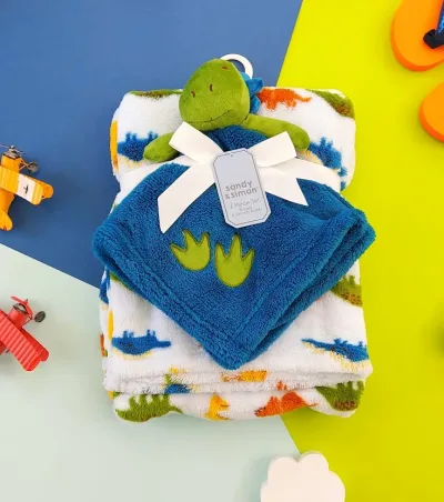 Conjunto cobijita de apego y cobija con diseño de dinosaurios