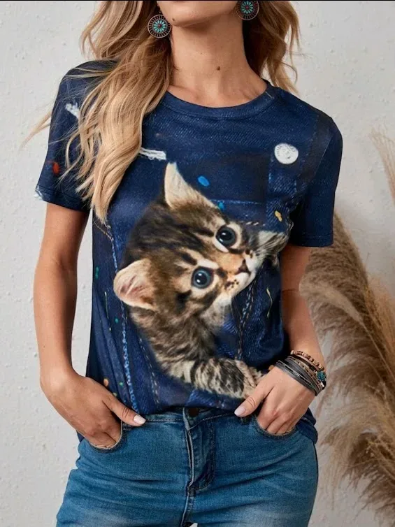 Camiseta para dama diseño de gato