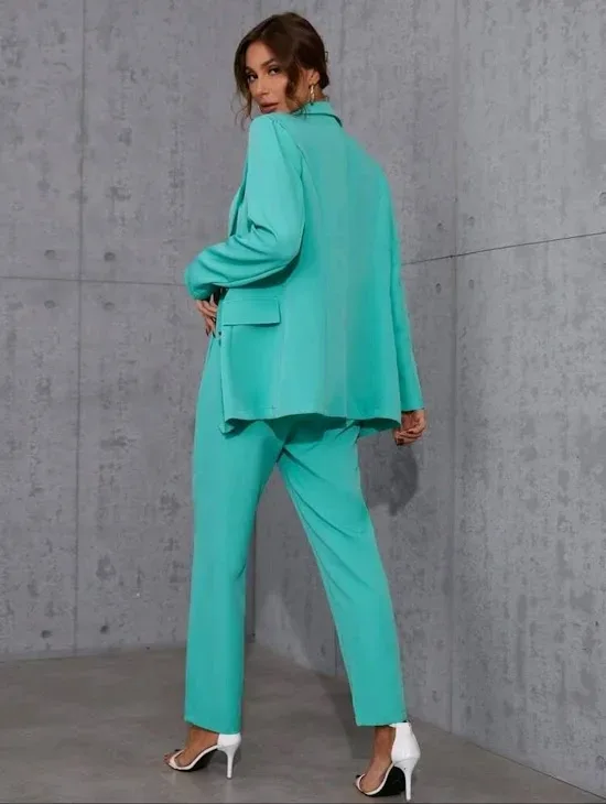 Conjunto para dama color verde blazer y pantalon