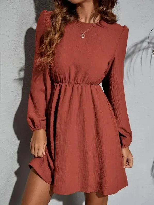 Vestido para dama manga larga color terracota