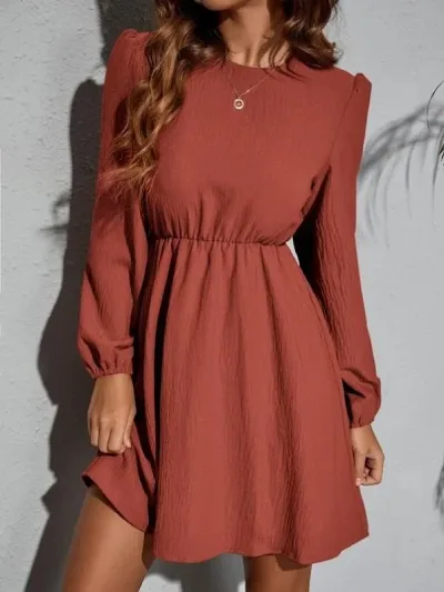Vestido para dama manga larga color terracota
