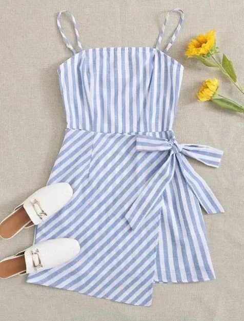 Vestido para dama de rayas color celeste y blanco