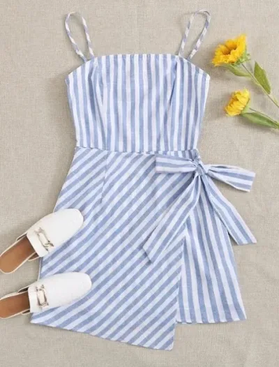 Vestido para dama de rayas color celeste y blanco
