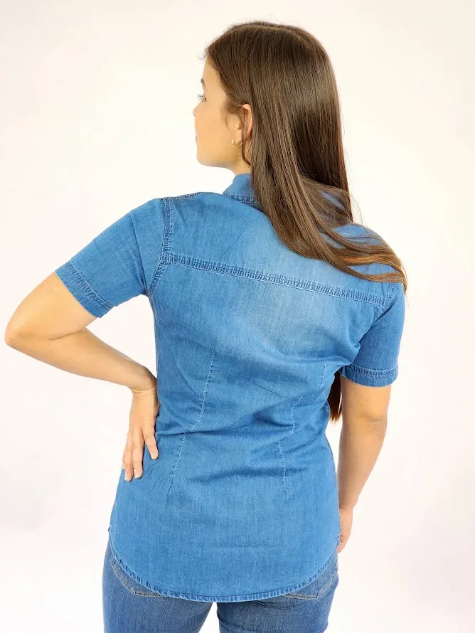 Camisa Cambrige Polo para muchacha color azul