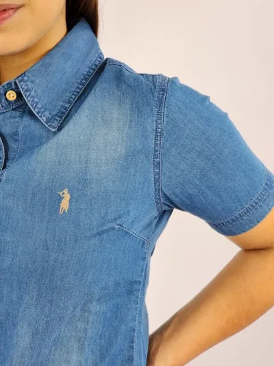 Camisa Cambrige Polo para muchacha color azul