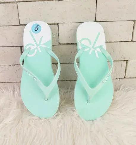 Sandalias Calvin Klein para dama color verde menta y blanco
