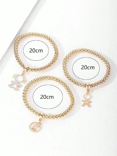 3 Piezas pulsera para dama con diseño de diamante de imitación