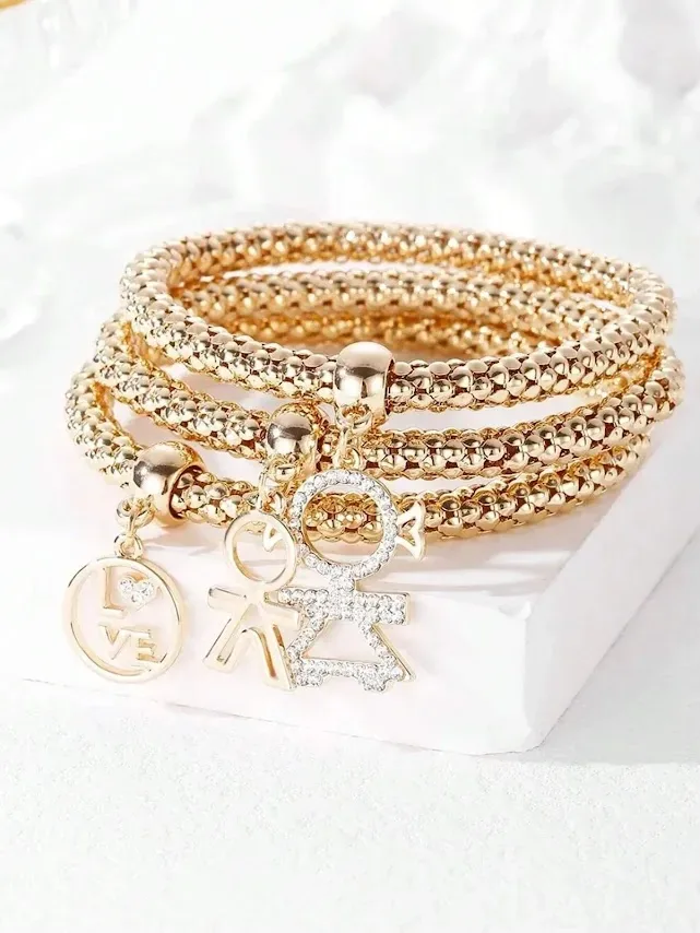3 Piezas pulsera para dama con diseño de diamante de imitación