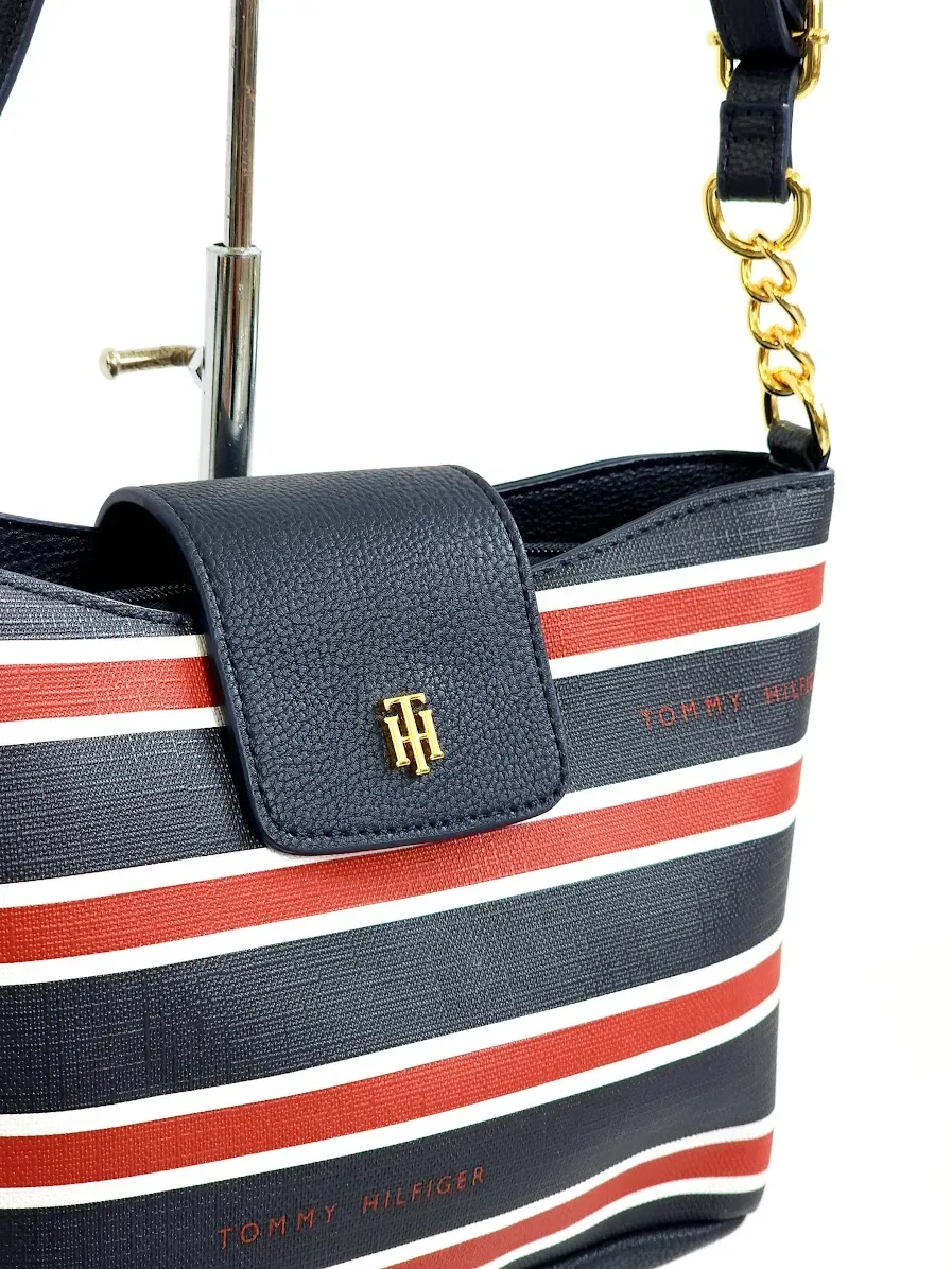 Bolso de hombro Tommy Hilfiger para dama color azul con rojo
