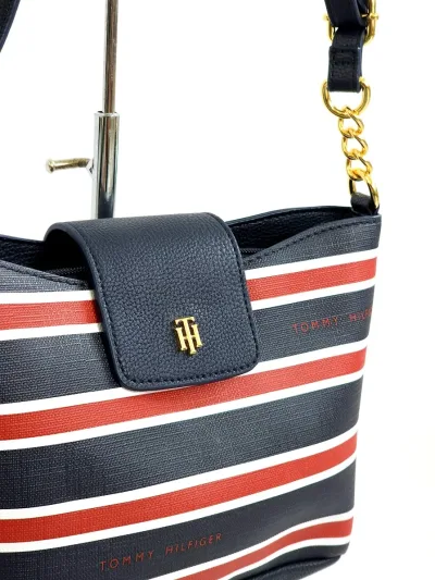 Bolso de hombro Tommy Hilfiger para dama color azul con rojo