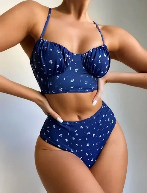 Vestido de baño para dama color azul con estampado floral