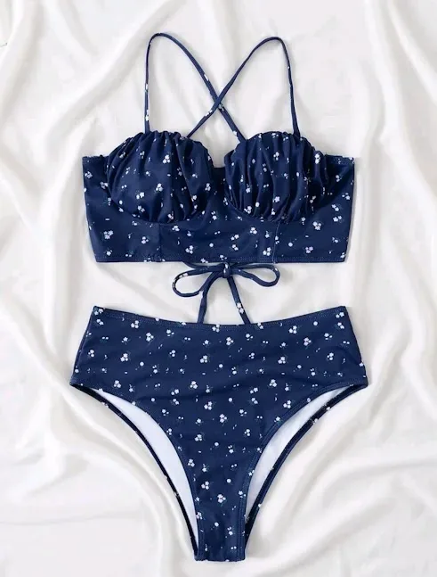 Vestido de baño para dama color azul con estampado floral