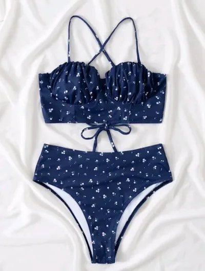 Vestido de baño para dama color azul con estampado floral