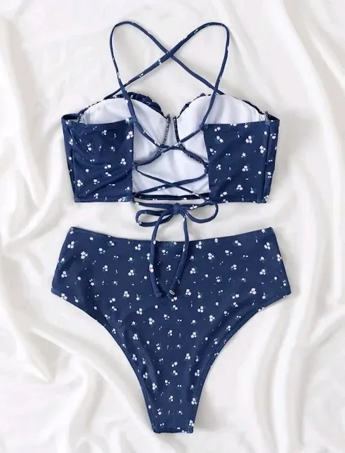 Vestido de baño para dama color azul con estampado floral