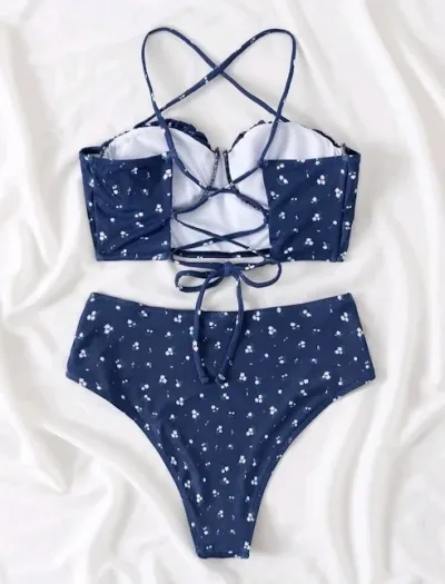 Vestido de baño para dama color azul con estampado floral