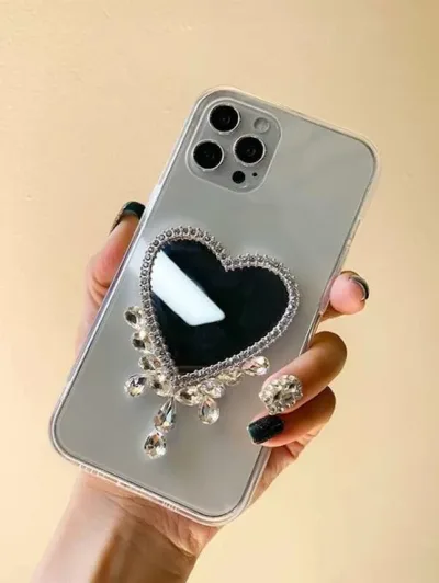 Funda para celular transparente con espejo funcional diseño de corazón