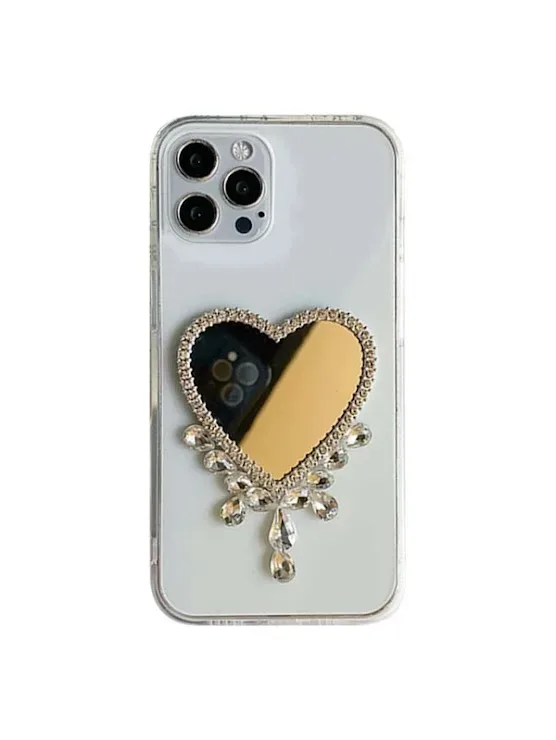 Funda para celular transparente con espejo funcional diseño de corazón