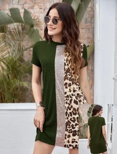 Vestido para dama color verde musgo con diseño animal print