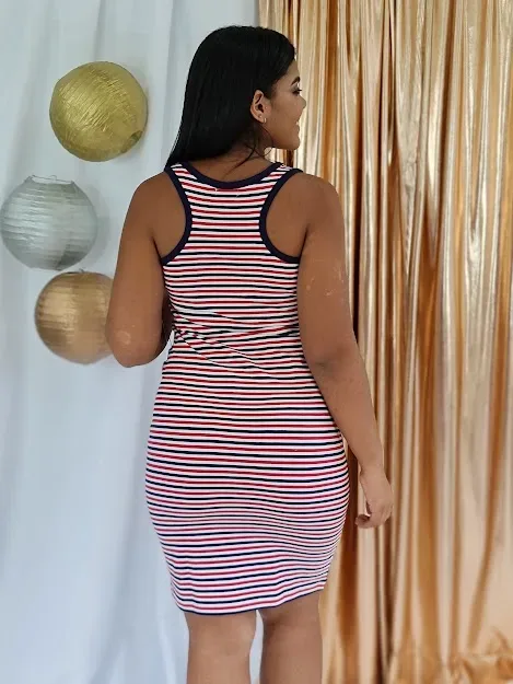 Vestido U.S polo para dama rayas color blanco rojo y azul