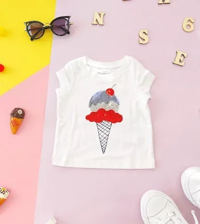 Blusa OshKosh para niña color blanco con diseño de helado