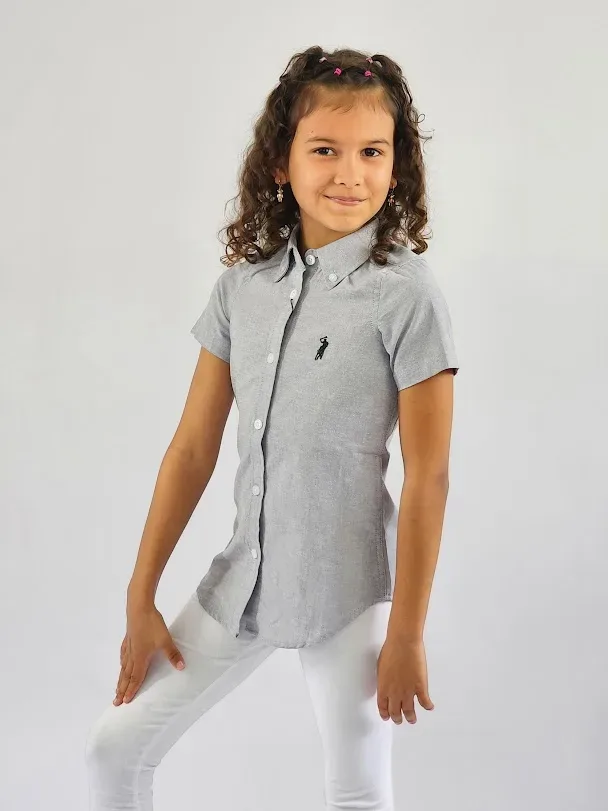 Camisa Cambrige Polo para niña color gris