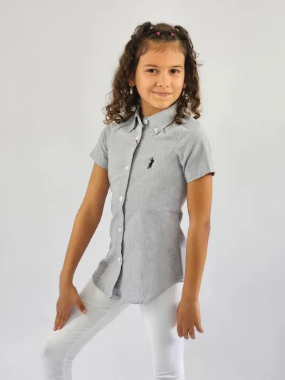 Camisa Cambrige Polo para niña color gris