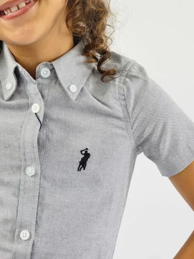 Camisa Cambrige Polo para niña color gris
