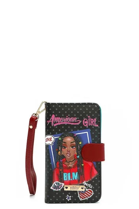 Funda para celular Nicole Lee para dama color negro por fuera y turquesa por dentro