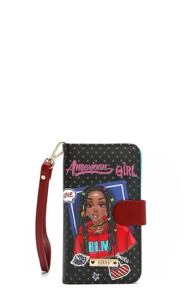 Funda para celular Nicole Lee para dama color negro por fuera y turquesa por dentro