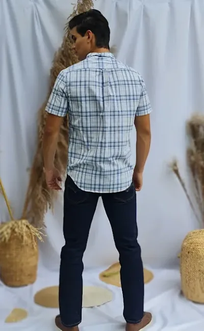 Camisa Timberland para caballero color blanco a cuadros celestes