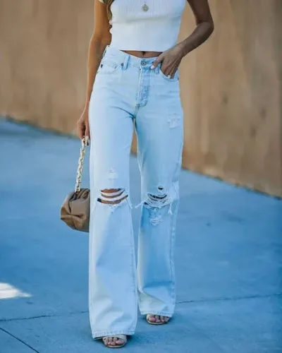 Mom Jeans para dama color celeste claro QXX6699