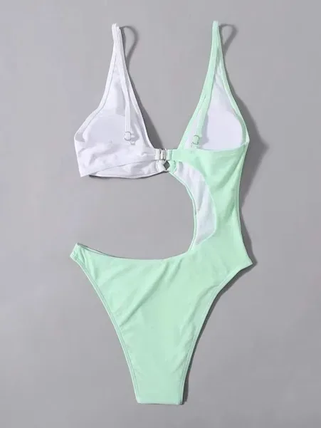 Vestido de baño para dama color ver menta y blanco