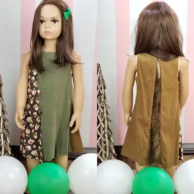 Vestido de niña Sissy Mini color verde musgo y café con estampado floral