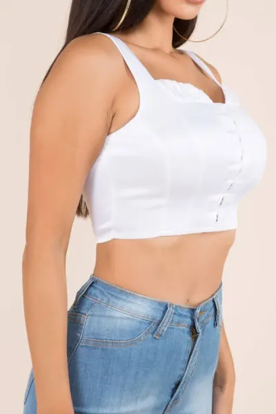 Crop Top para dama color blanco satén 2134